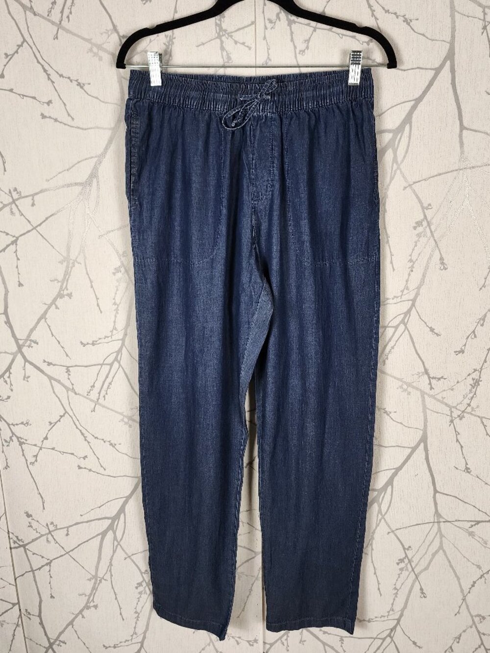 Iyla Blue Chambray Tencel Cotton Elastic Waist Tapered Joggers